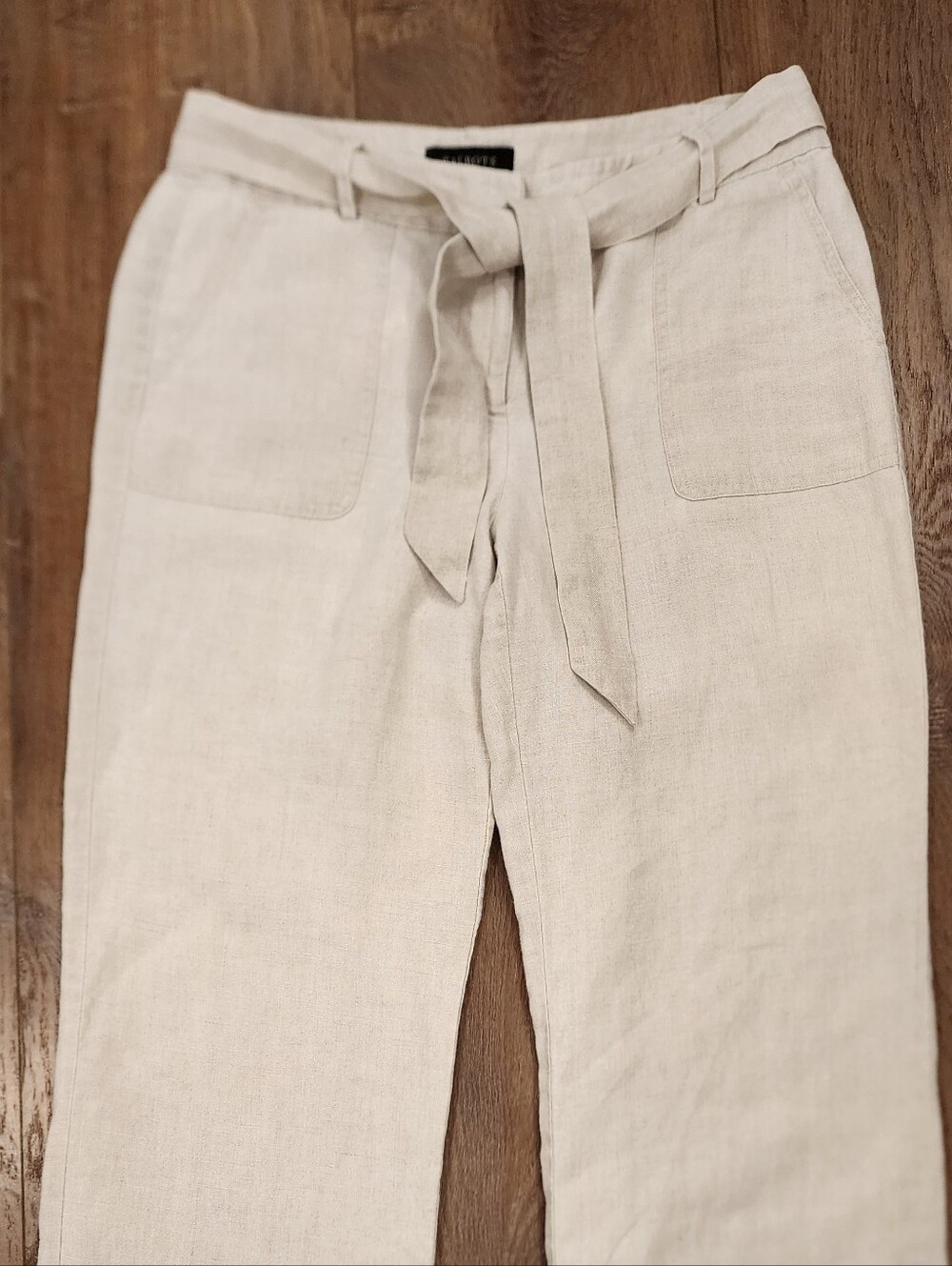 Talbots Linen Trousers Cuffed Removeable Tie Belt Oatmeal Crisp Classis size 6P